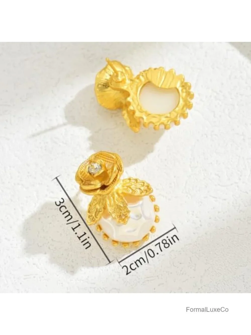 Floral Rose Drop Earrings with Faux Pearl and Rhinestone Accent